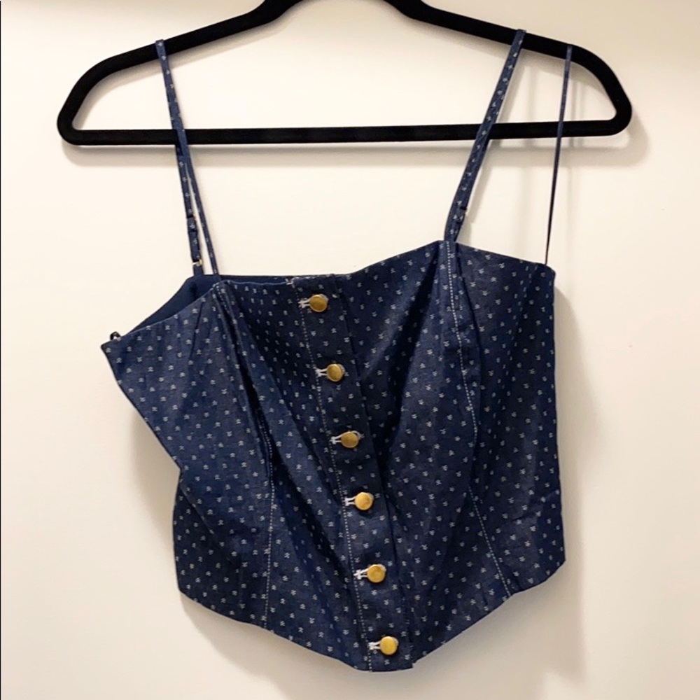 Stylestalker Denim Crop Top with Polka Dots
